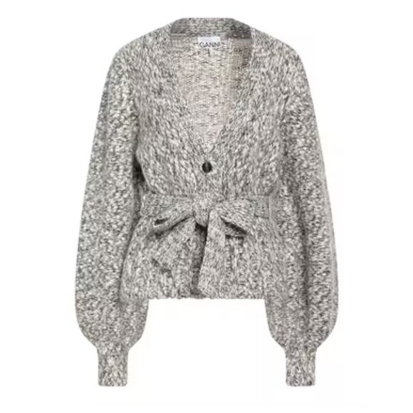 GANNI BELTED MELANGE WOOL CARDIGAN SIZE SMALL PRELOVED - Picture 1 of 3